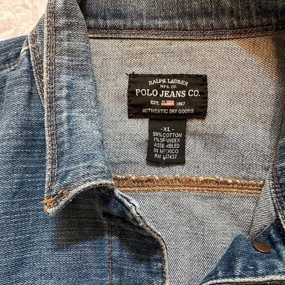 Vintage Y2K Ralph Lauren Polo Jeans Co Black Tag Denim Jacket XL Festival Travel - Picture 4 of 14